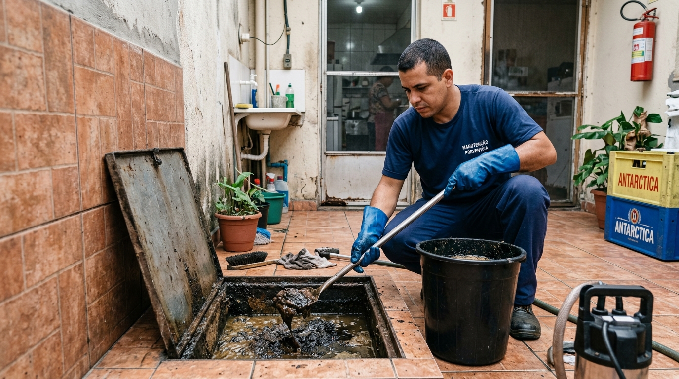Equipe de limpeza de caixa de gordura em Juiz de Fora-MG